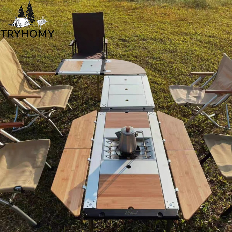 Outdoor Camping Kitchen Table - Tryhomy IGT الجدول الخيزران تمديد لوحة