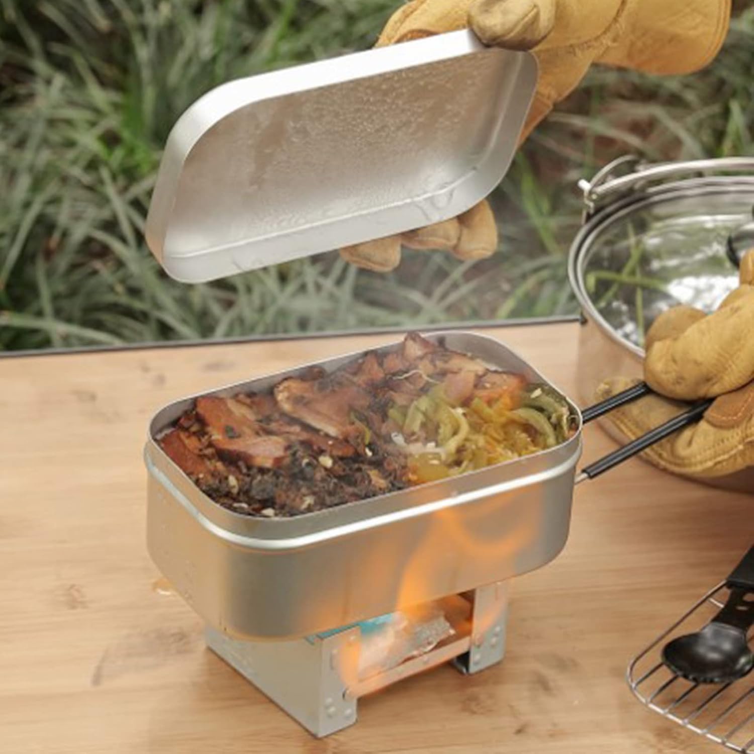 Outdoor Camping Cooking Equipment - مقبض صندوق بينتو قابل للطي، حاوية