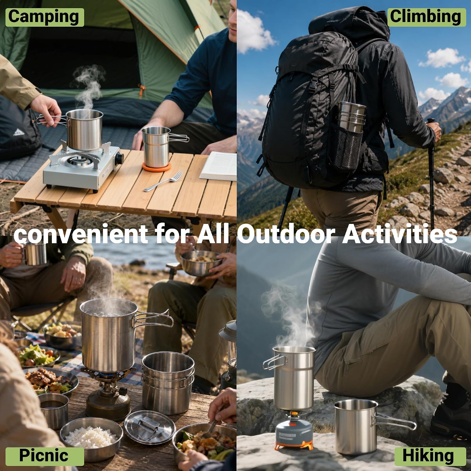 أكواب قابلة للطي للتخييم، أوان - مراجعة Outdoor Camping Cooking Equipment وسعره
