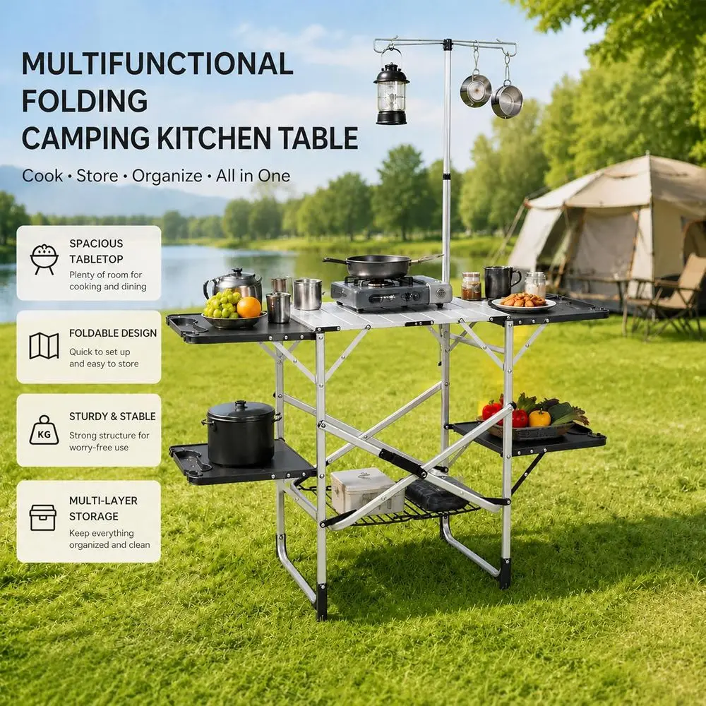 طاولة مطبخ محمولة للاستخدام ال - مراجعة Outdoor Camping Kitchen Table وسعره